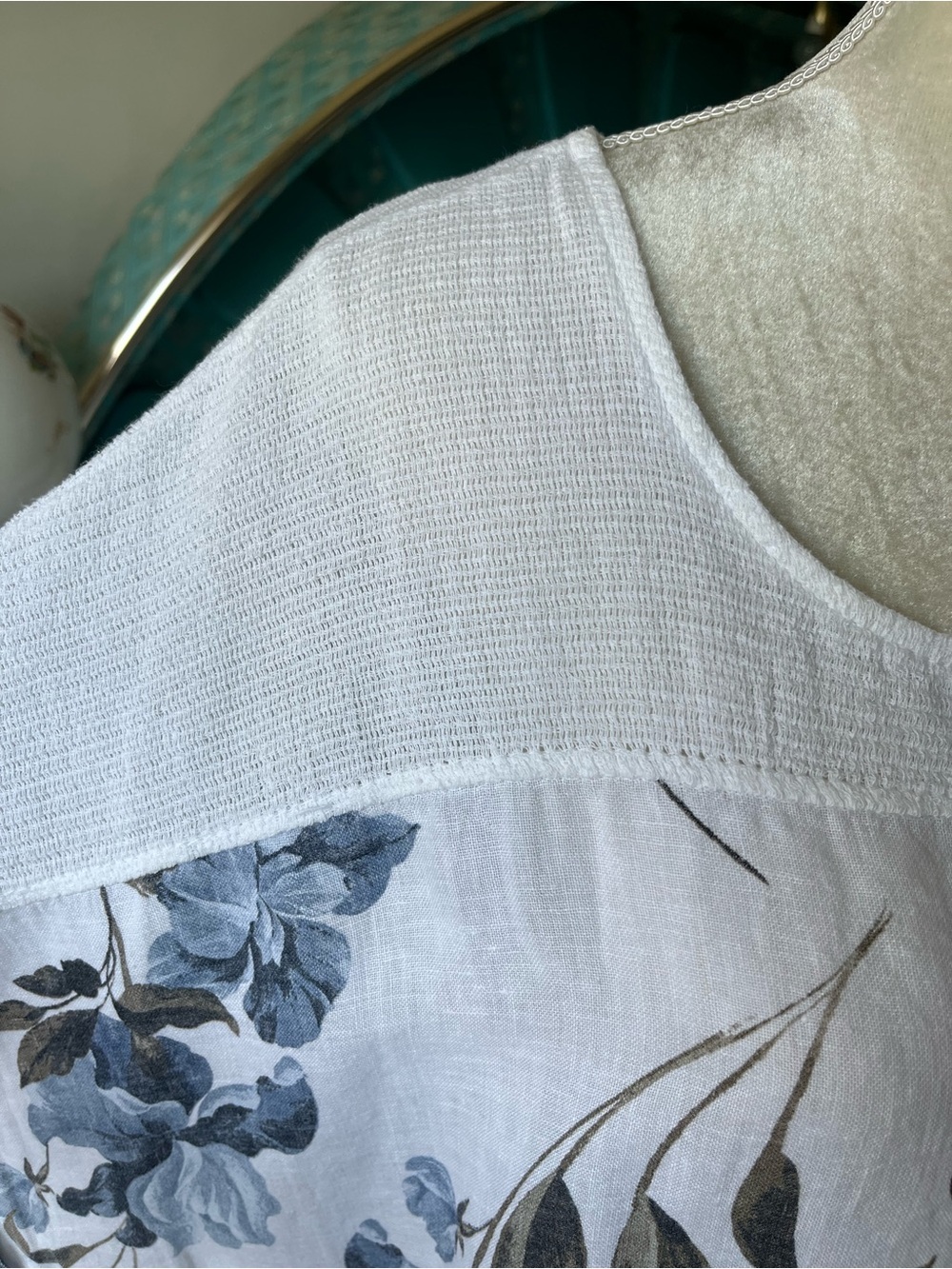 Lungo L’Ajno Linen Tunic Top 3X Blue Floral White Resort Beach Cover Up - Picture 7 of 9
